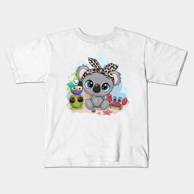 Cute koala, owlets and crab. Beach theme. Kids T-Shirt by Reginast777